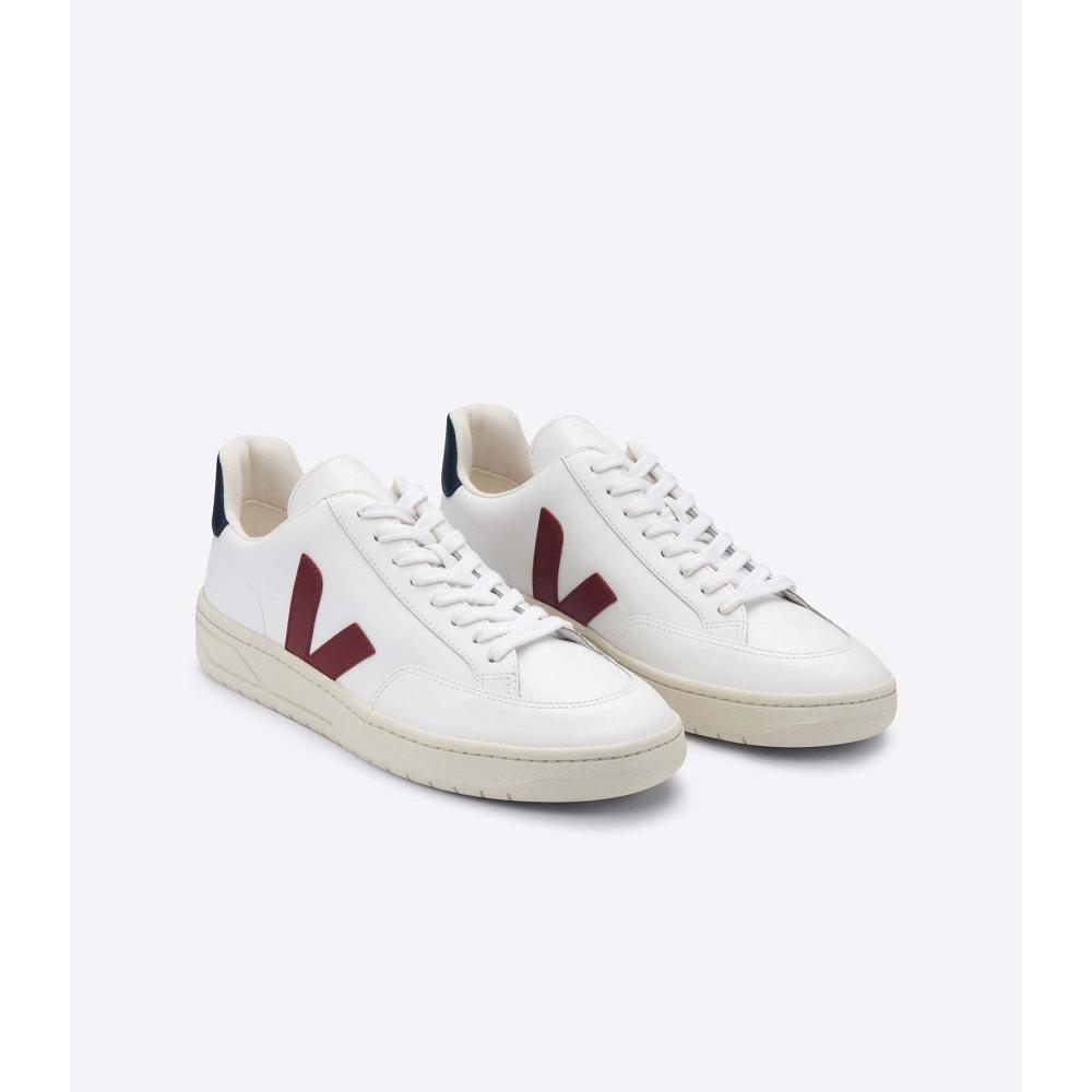 Women's Veja V-12 LEATHER Sneakers White/Red | SG 675FDN